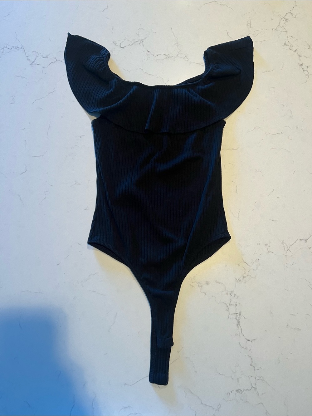 Kendall & Kylie Black Ruffled Off-Shoulder Bodysuit